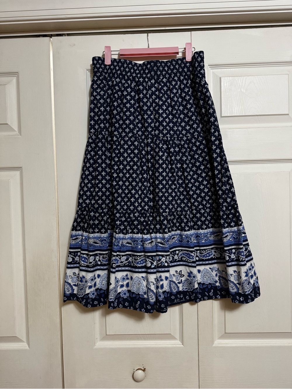 Coldwater Creek Navy and White Floral Tiered A-Line Skirt